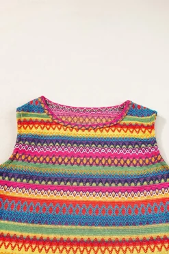 New Dear-Lover Ethnic Wavy Pattern Round Neck Sleeveless Top Yellow