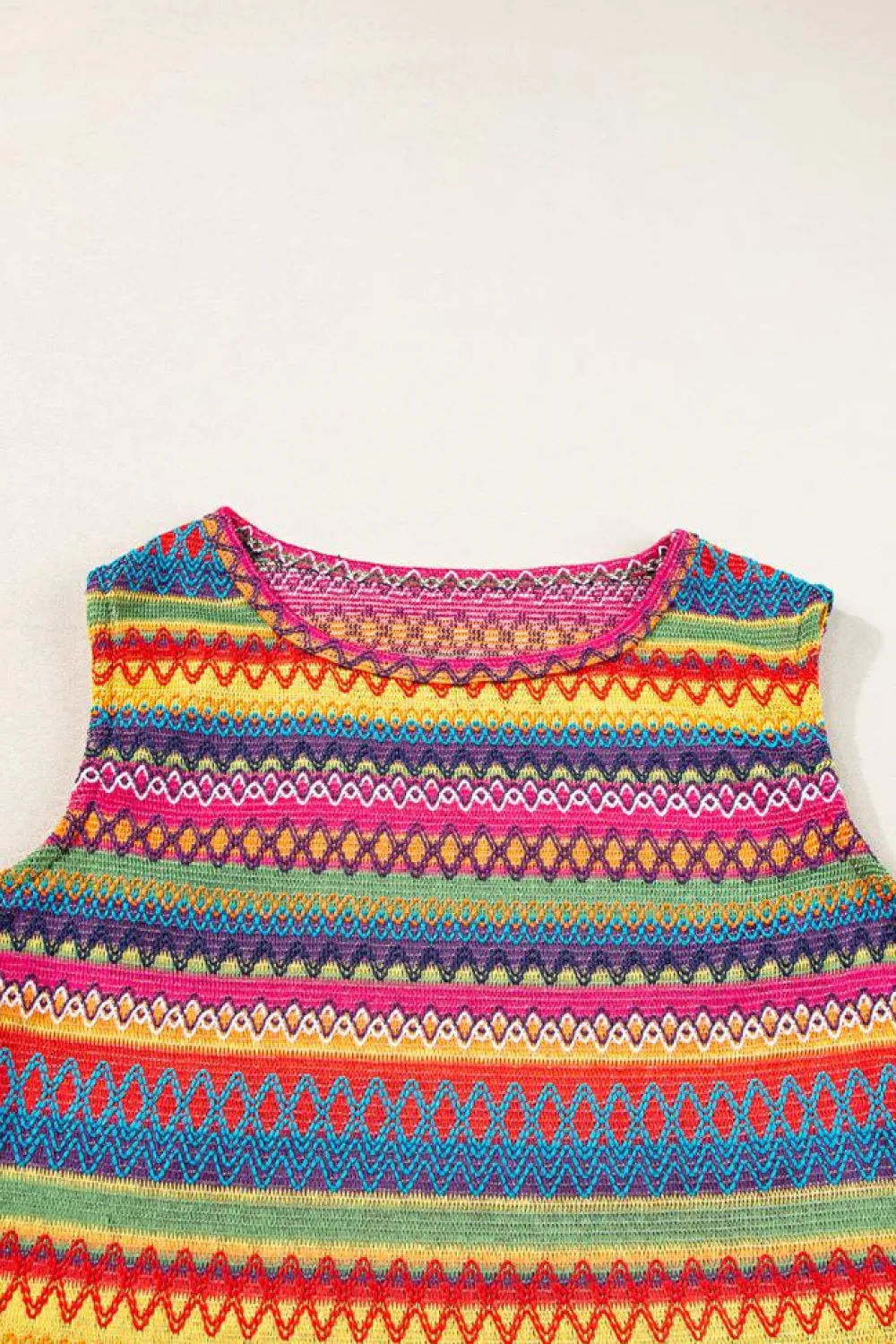 New Dear-Lover Ethnic Wavy Pattern Round Neck Sleeveless Top Yellow