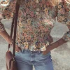 Hot Dear-Lover Floral Print Smocked Bubble Sleeve Ruffled Crop Top Yellow