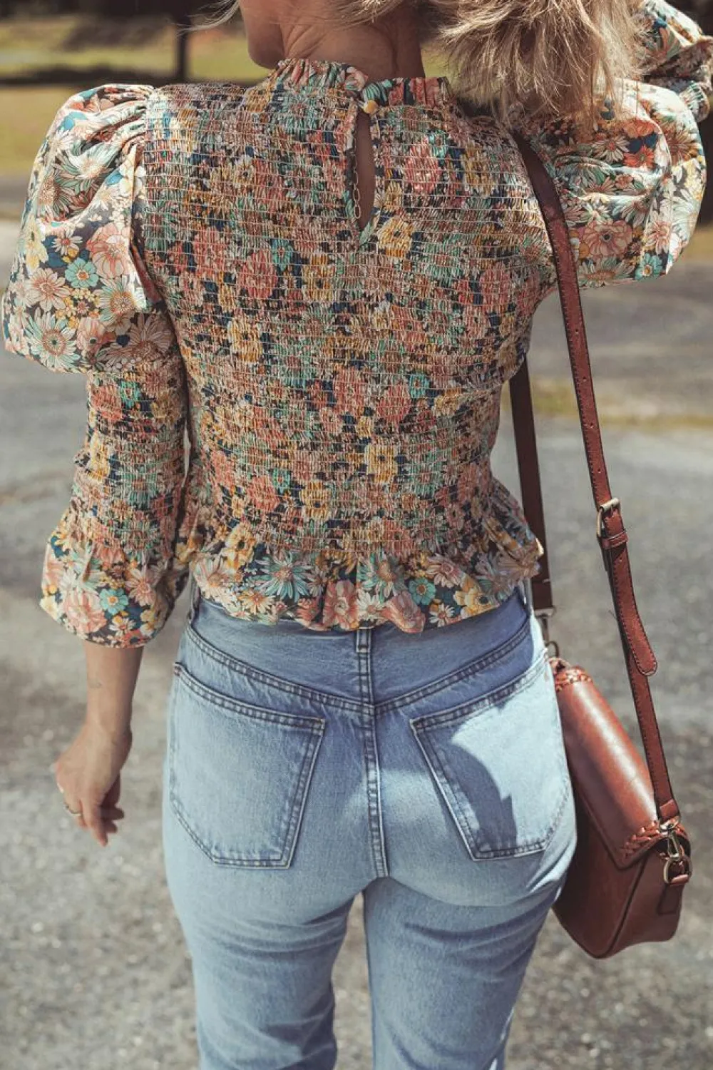 Hot Dear-Lover Floral Print Smocked Bubble Sleeve Ruffled Crop Top Yellow
