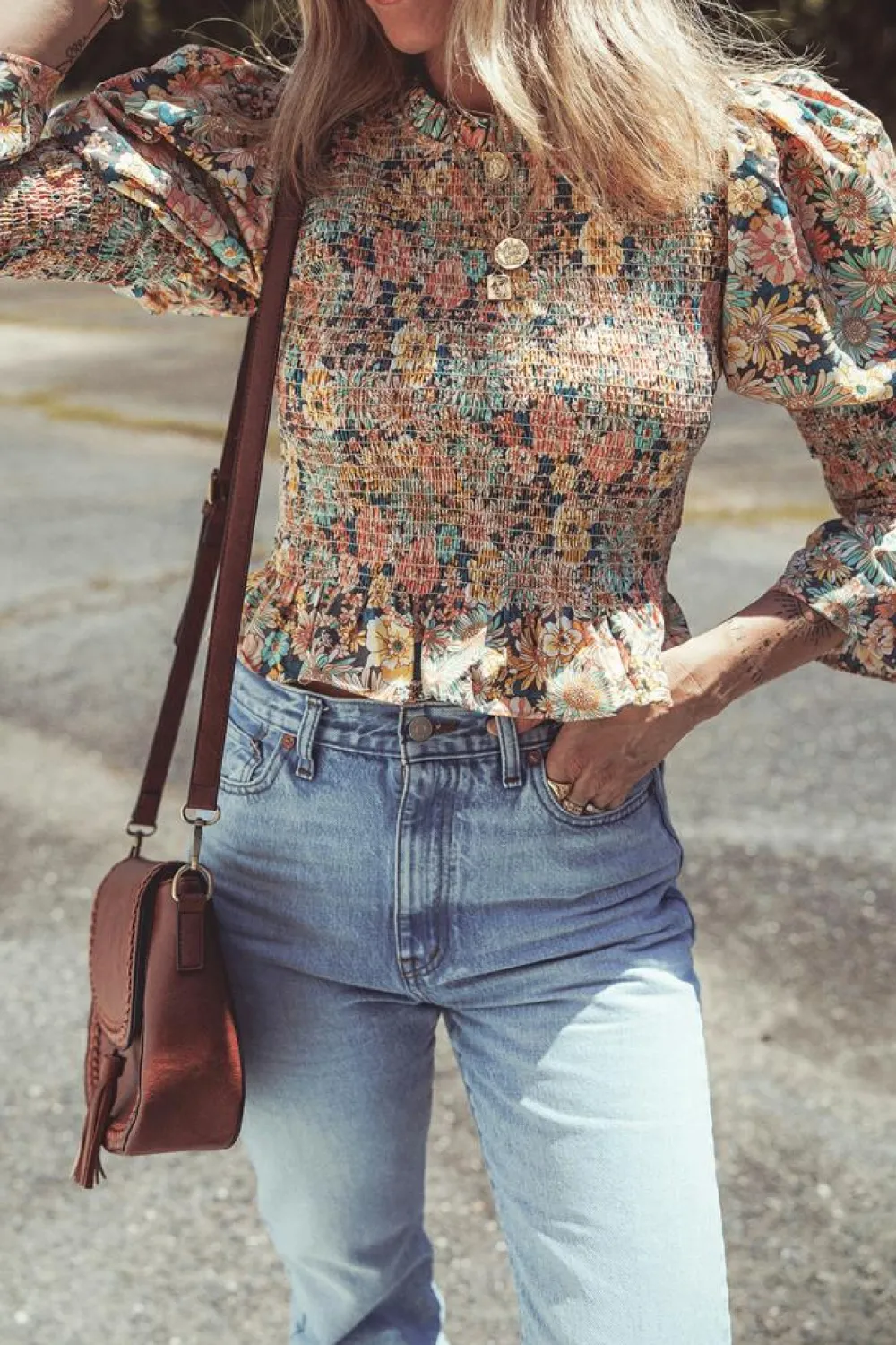 Hot Dear-Lover Floral Print Smocked Bubble Sleeve Ruffled Crop Top Yellow