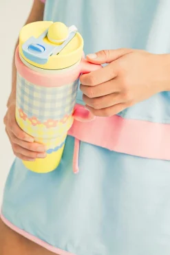 Sale Dear-Lover Flower Plaid Print Handle Insulated Large Portable Cup 33oz Yellow
