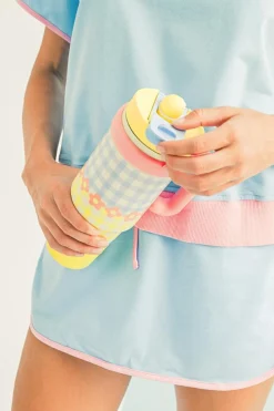 Sale Dear-Lover Flower Plaid Print Handle Insulated Large Portable Cup 33oz Yellow
