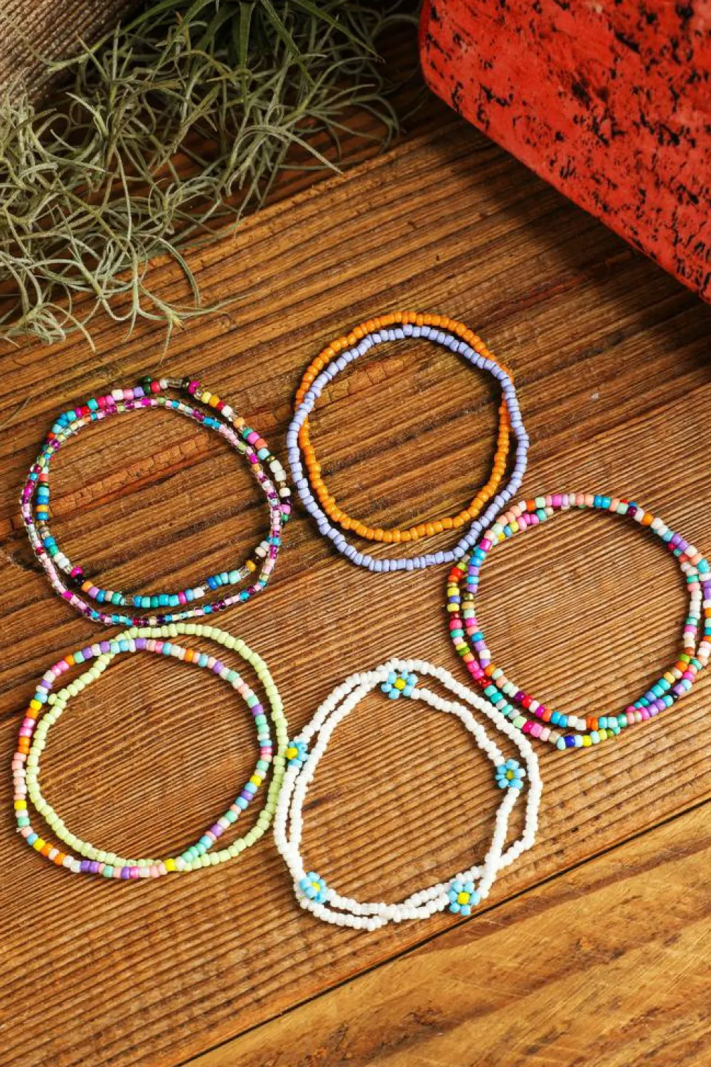 Fashion Dear-Lover Flower Random Color Multi Layered Beaded Anklet Set Yellow