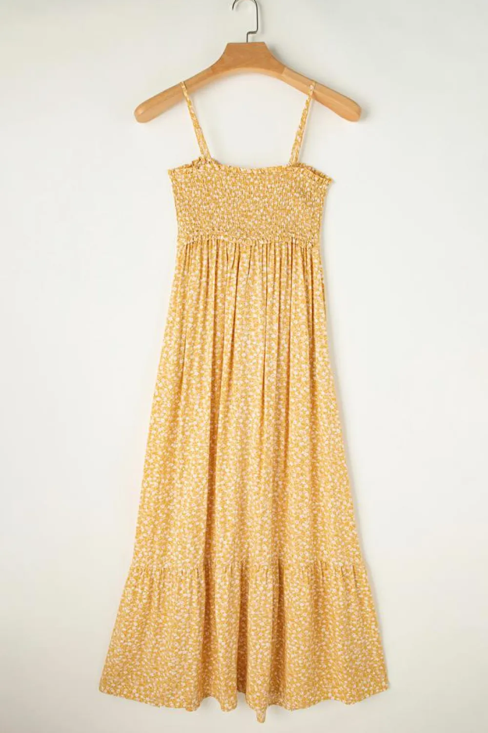 Hot Dear-Lover Frilly Smocked High Waist Floral Maxi Dress Yellow
