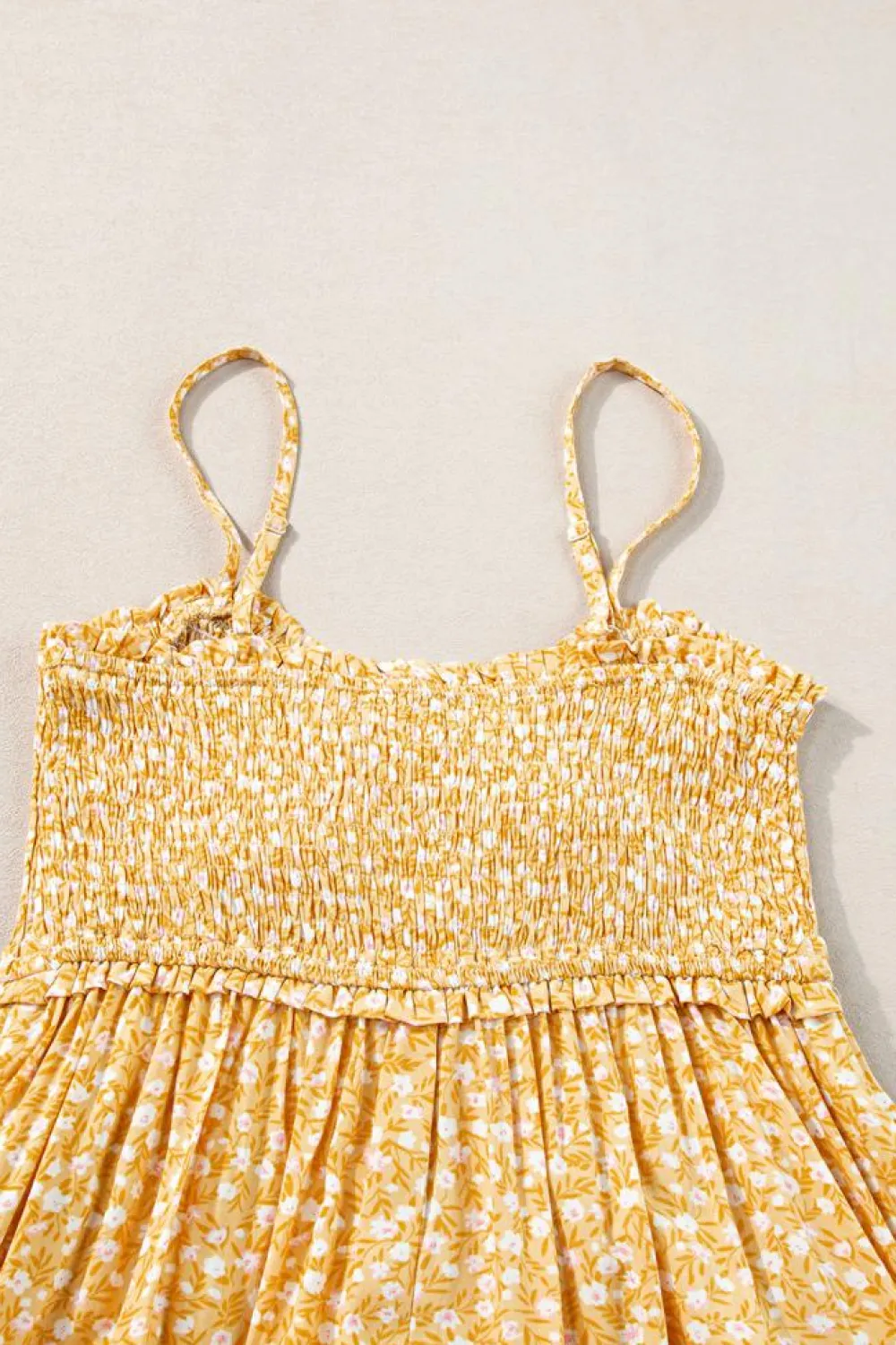 Hot Dear-Lover Frilly Smocked High Waist Floral Maxi Dress Yellow