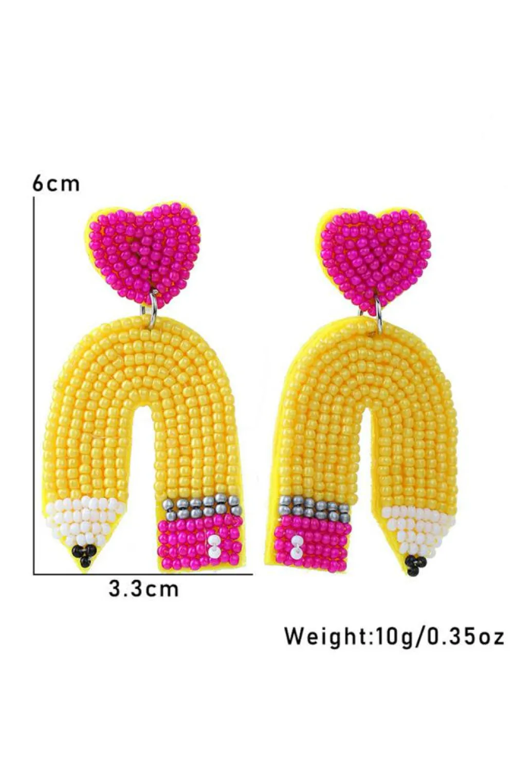 Clearance Dear-Lover Heart Shape Pencil Rice Bead Drop Earrings Yellow