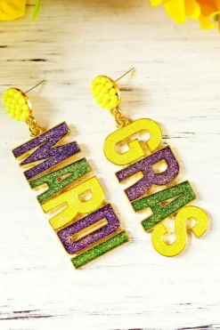 Fashion Dear-Lover MARDI GRAS Shiny Letter Pendant Earrings Yellow
