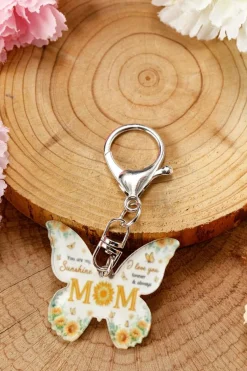 Clearance Dear-Lover MOM Butterfly Shape Acrylic Keychain Yellow