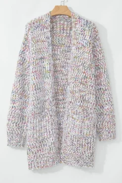 Online Dear-Lover Multicolor Confetti Open Front Knit Cardigan Yellow