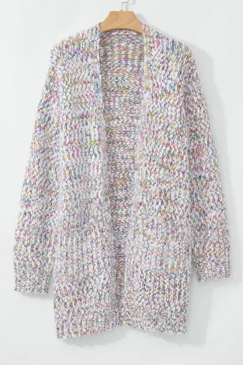 Online Dear-Lover Multicolor Confetti Open Front Knit Cardigan Yellow