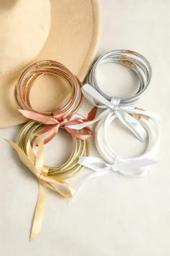 Online Dear-Lover 5pcs Glitter Jelly Bow Knot Ribbon Bracelet Set Yellow