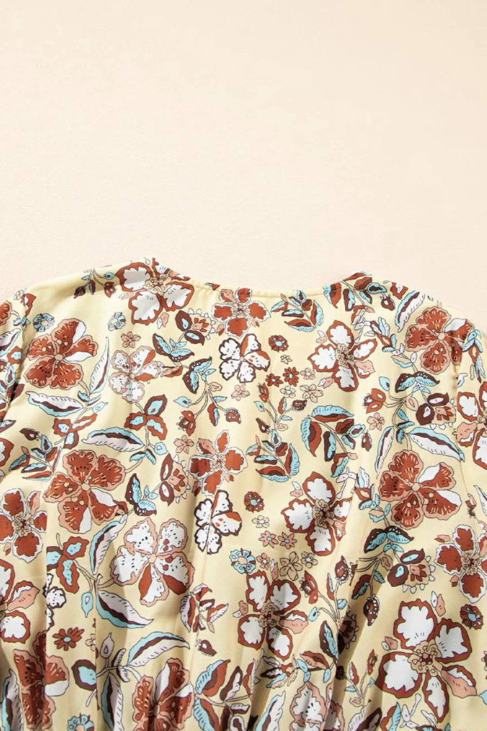 Outlet Dear-Lover Floral Bell Sleeve V Neck Wrapped Contrast Peplum Blouse Yellow Printed