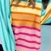 Fashion Dear-Lover Gradient Striped Ribbed Edge Loose Sweater Yellow Stripe