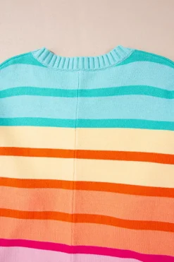 Fashion Dear-Lover Gradient Striped Ribbed Edge Loose Sweater Yellow Stripe