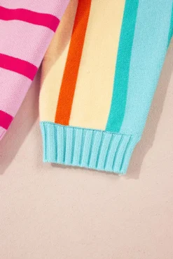 Fashion Dear-Lover Gradient Striped Ribbed Edge Loose Sweater Yellow Stripe