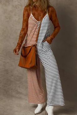 Discount Dear-Lover Two Tone Contrast Spaghetti Strap Backless Overall Yellow Stripe