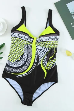 New Dear-Lover Tribal Print One Piece Swimsuit Yellow