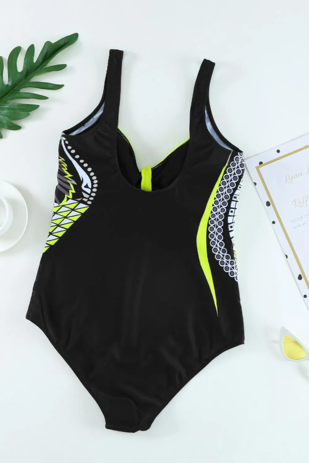 New Dear-Lover Tribal Print One Piece Swimsuit Yellow