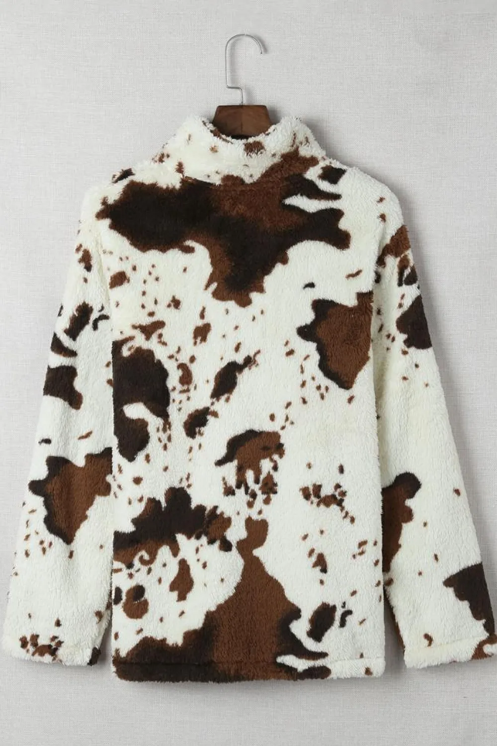 Discount Dear-Lover Zip Collar Cow Print Fleece Sweatshirt White